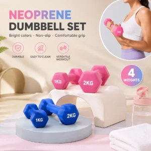 Blue/Pink 2kg pair of soft-grip hex dumbbells